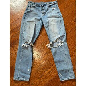 American Eagle High Rise Mom Jeans Tapered Leg Light Blue Distressed Size 4